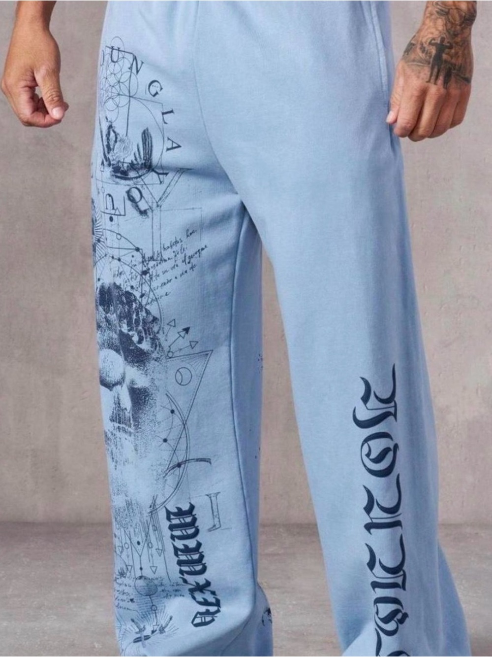 YoungLA Light Blue Graphic Joggers with Black Print